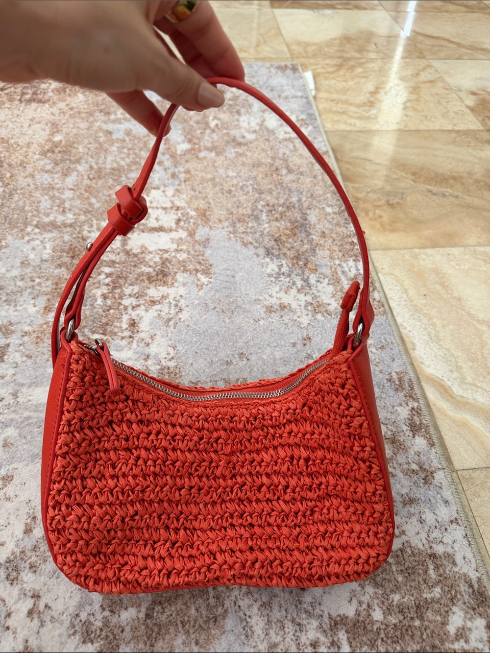 Mango Coral Woven Shoulder Bag